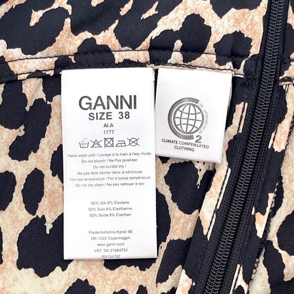 New Ganni Silk Leopard Print A-Line Midi Skirt Size 6 - Picture 8 of 9